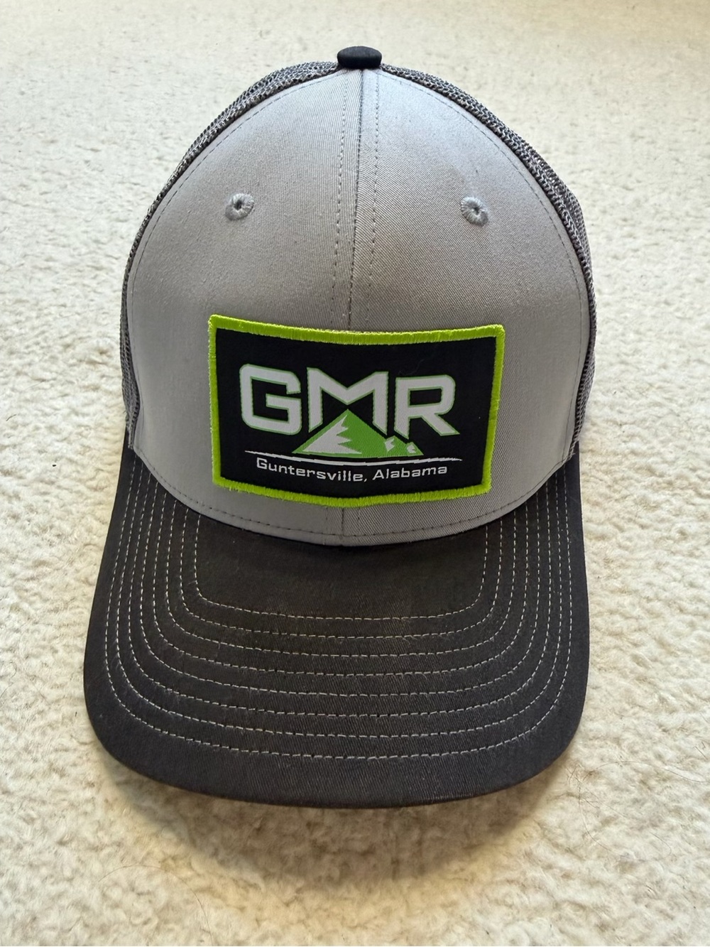 GMR Guntersville Alabama Richardson Trucker Hat Gray Black Neon Green